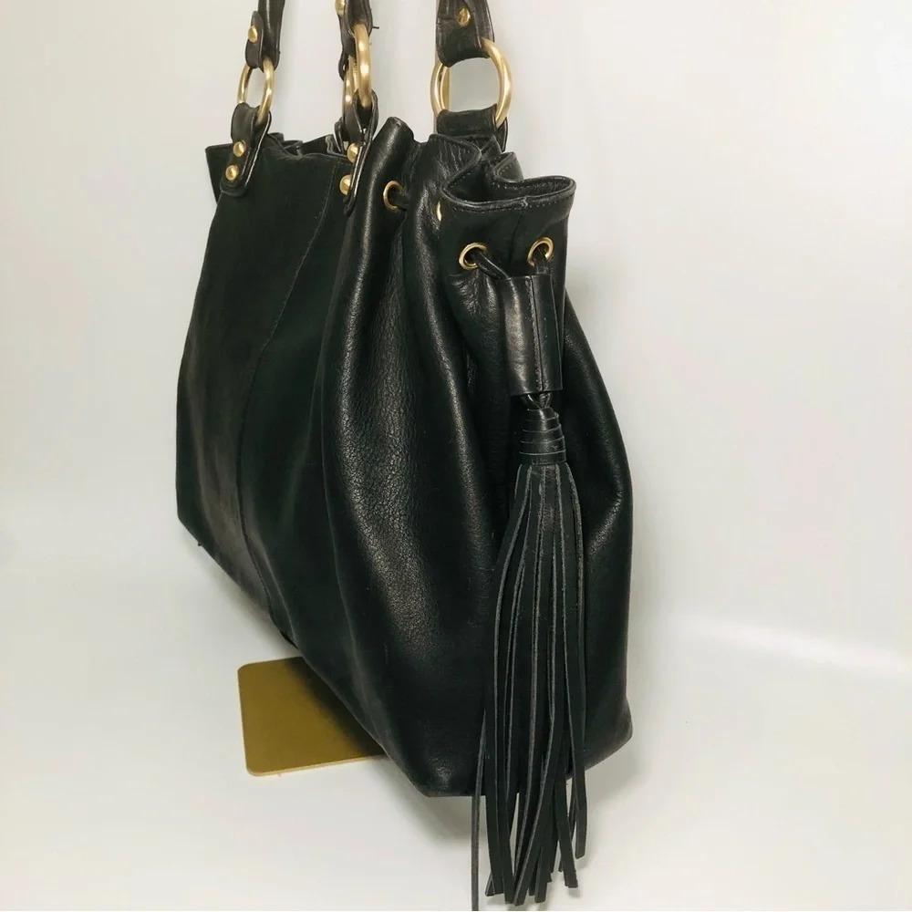 Bloomingdale's Large Double Tasseled Black Hobo Bag